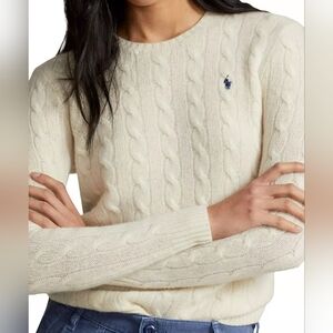 Polo Ralph Lauren Cable Wool Cashmere Crewneck Sweater Chic Creme XS